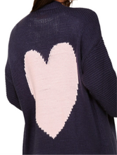 Load image into Gallery viewer, Navy Valentines Day Pink Heart Cardigan