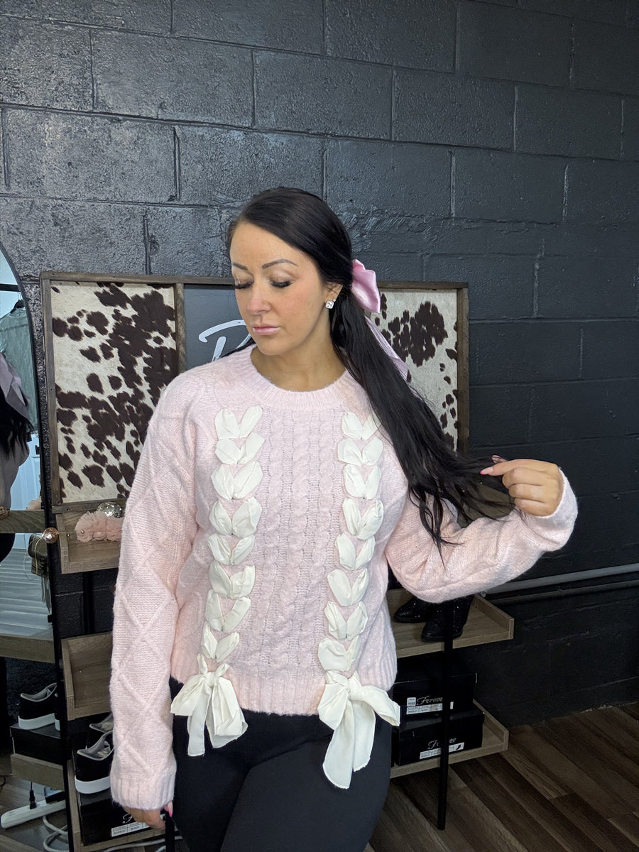 Grace Bow Pink Pullover Sweater