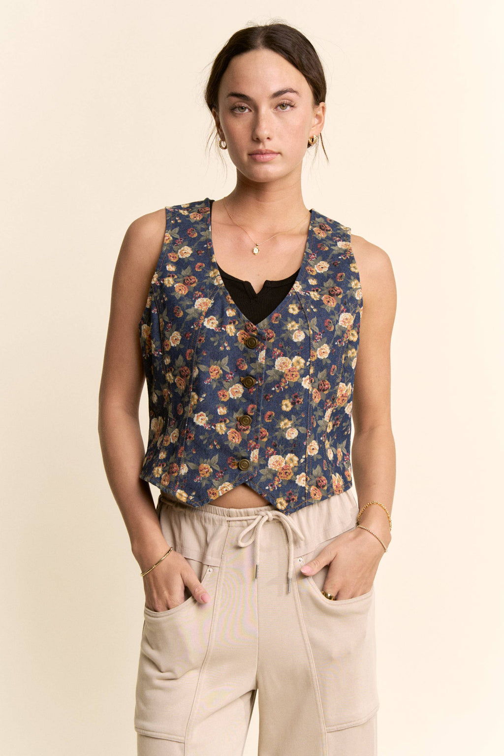 Ditsy Floral Denim Vest