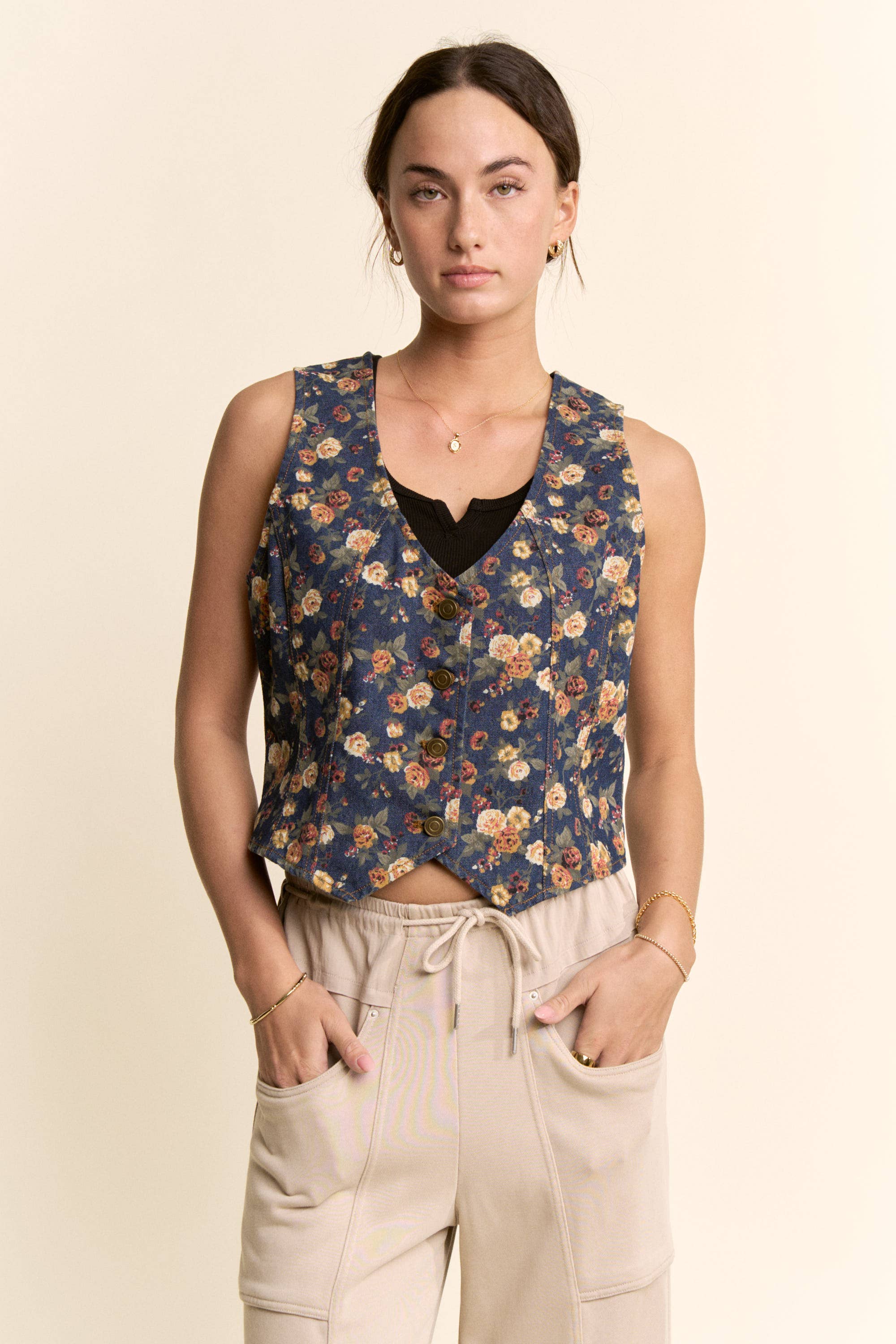Ditsy Floral Denim Vest
