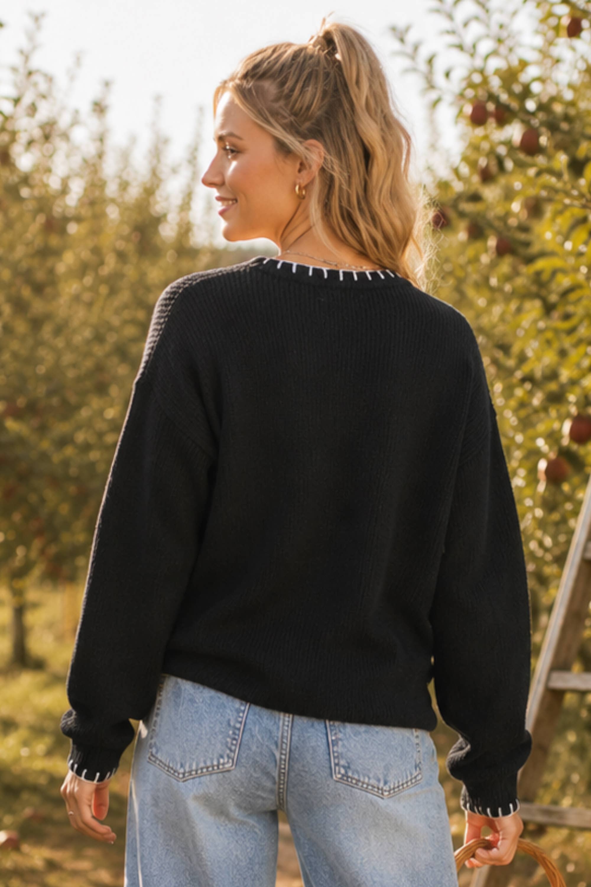 BOO Embroidered Halloween Knit Sweater – Black Pullover