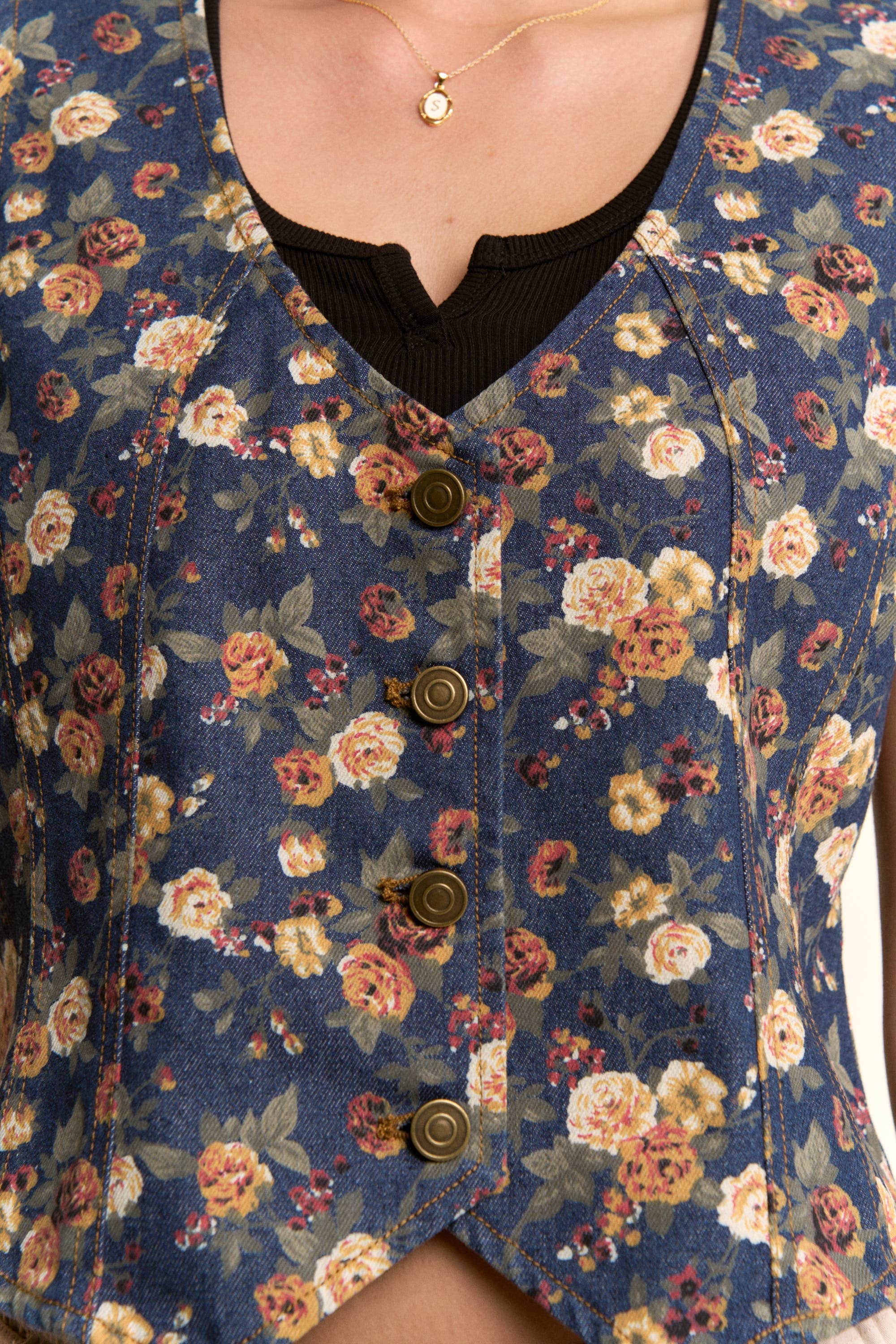 Ditsy Floral Denim Vest