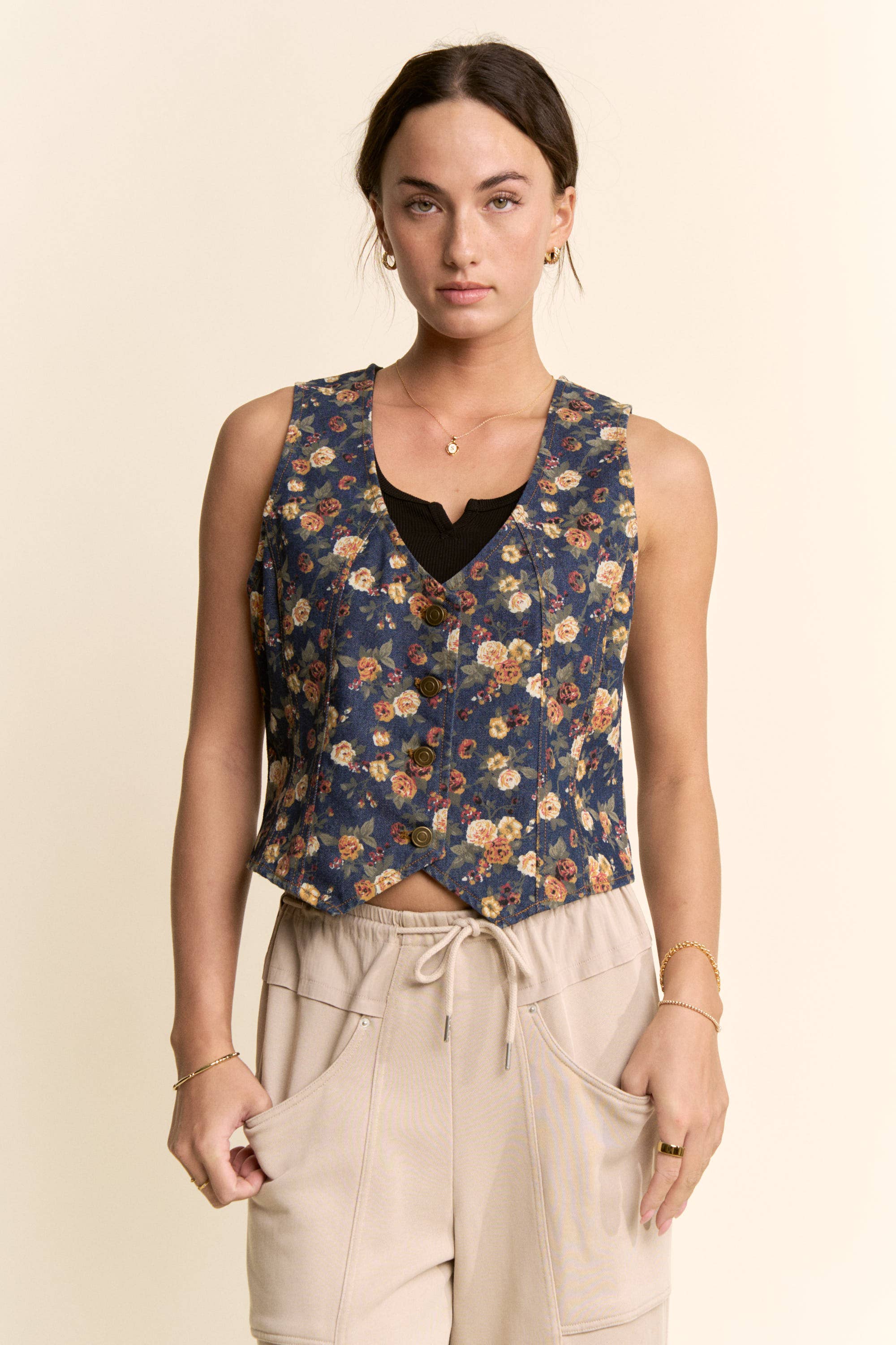 Ditsy Floral Denim Vest
