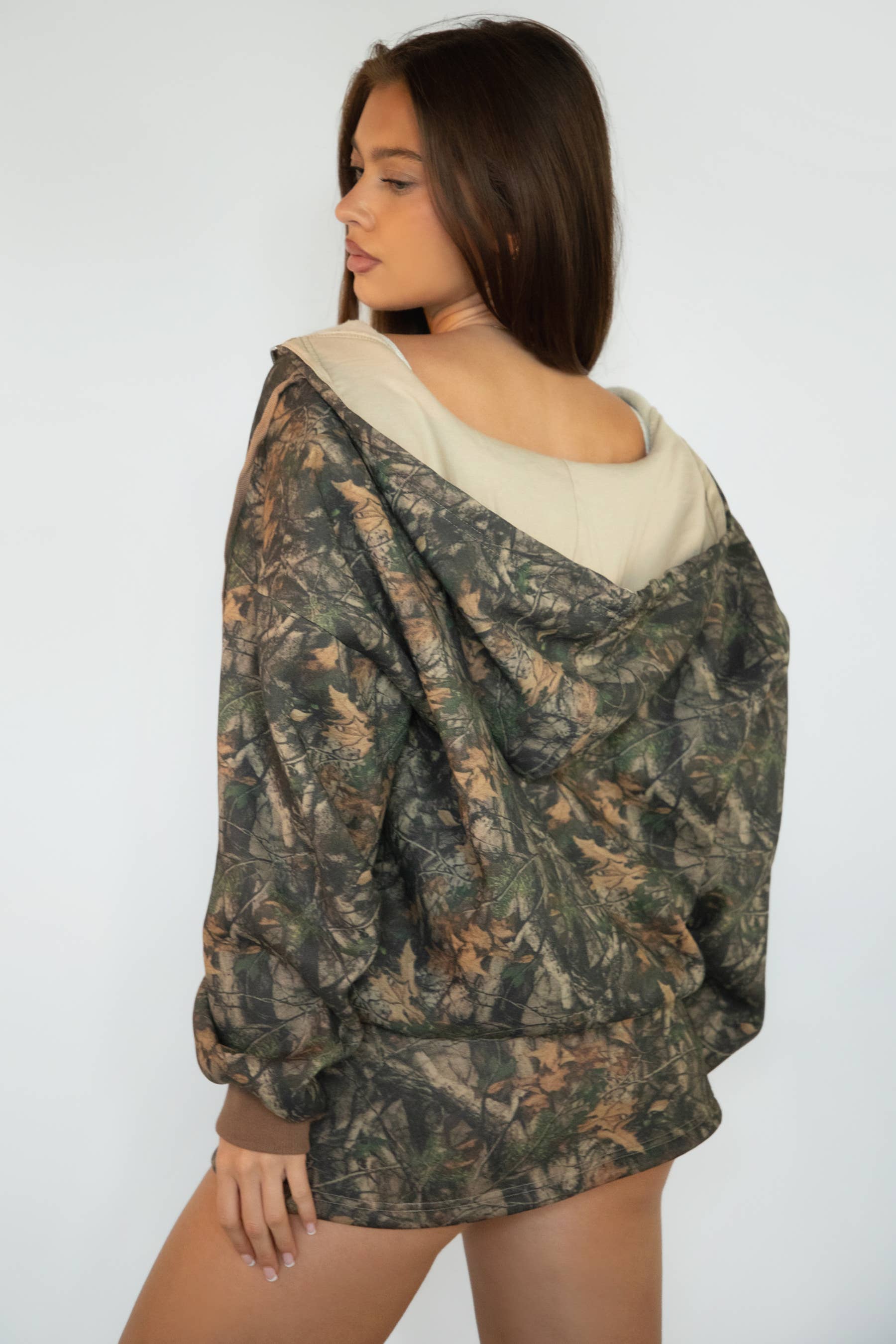 BAYOU Dark Woodland Camo Cloud Fleece Oversized ZipUp Hoodie