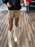 Scallop Hem Embellished Denim Shorts
