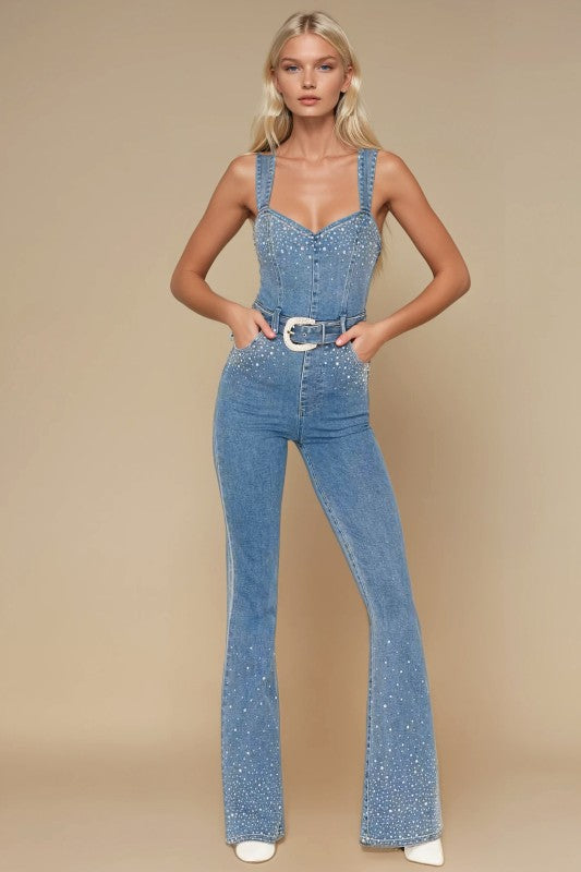 The Carrie Rhinestone Denium Jumpsuit