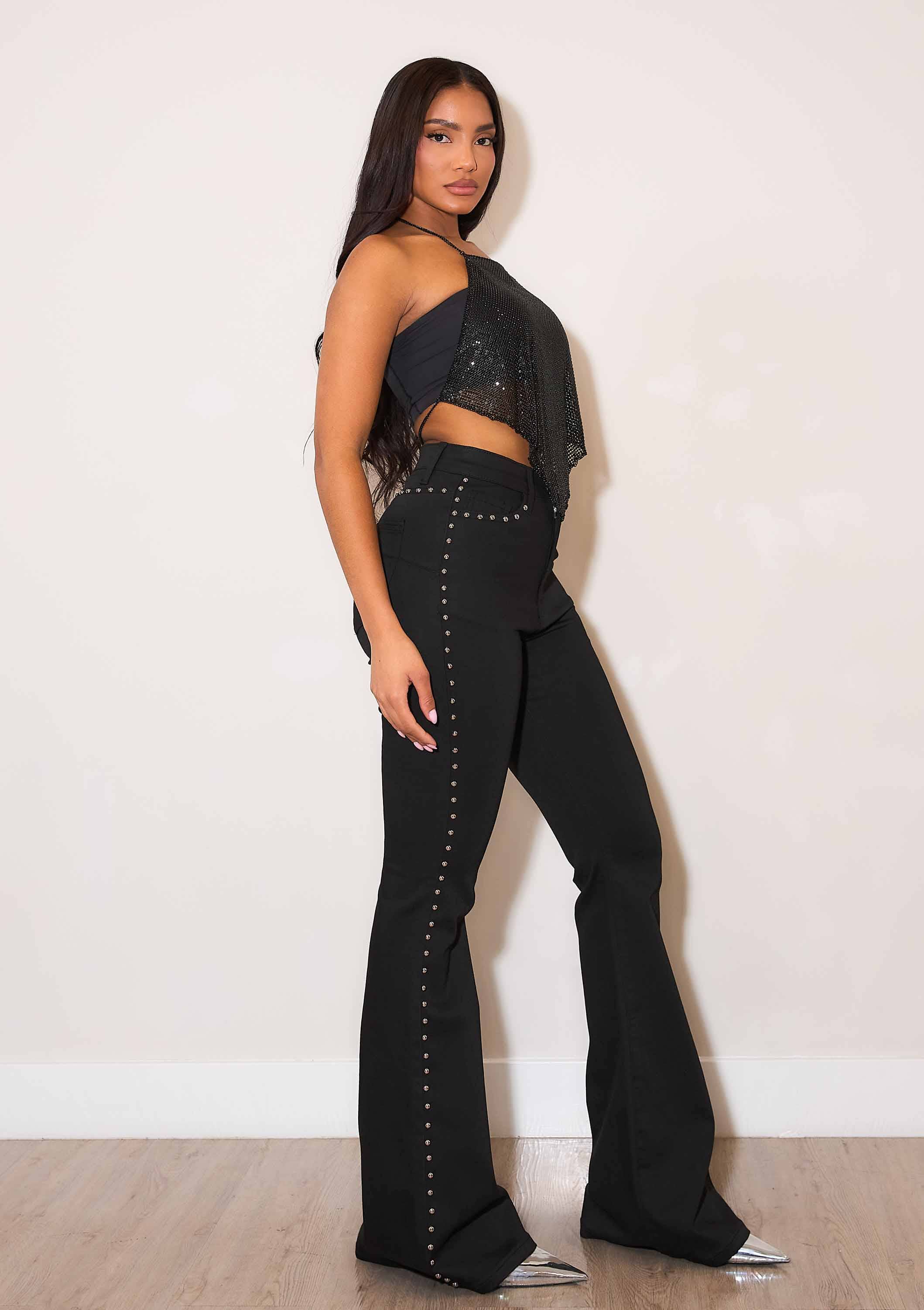 High-Rise Flare Jeans With Studs