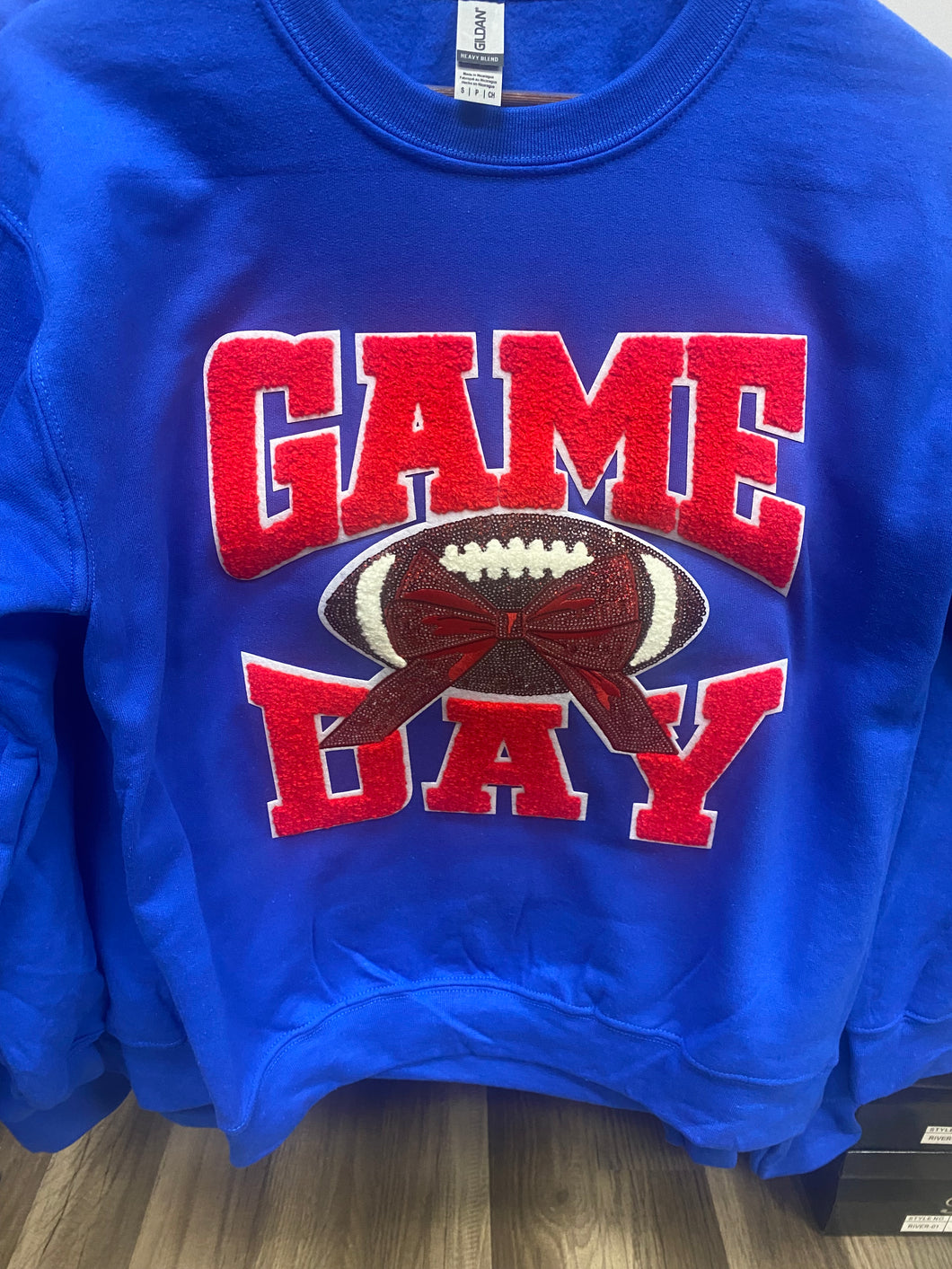 Game Day Chenille Football Bow Sweatshirt