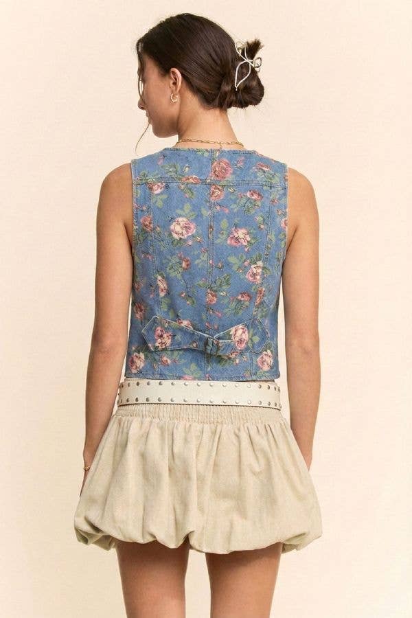 Ditsy Floral Denim Vest