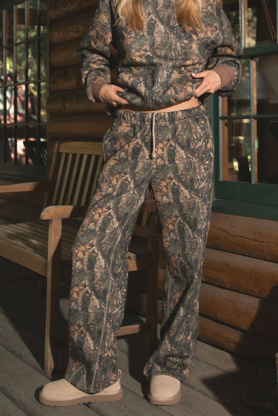 BAYOU Woodland Camo Cloud Fleece Wide Leg Sweatpants