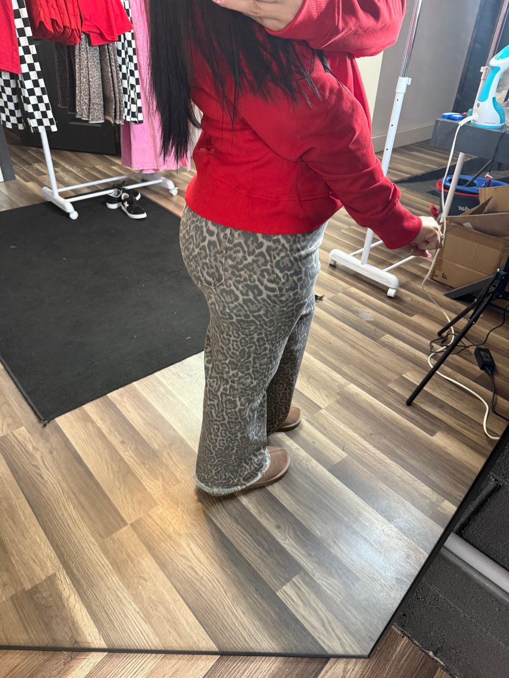 Leopard Frayed Edge Wide Leg High Waist Jeans