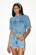 Rhinestone Frayed Hem Denim Shorts