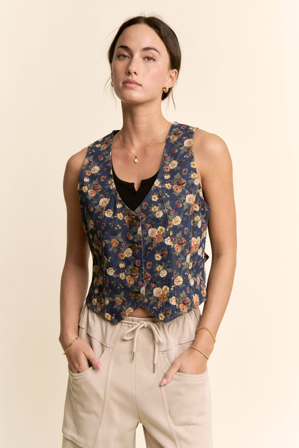 Ditsy Floral Denim Vest