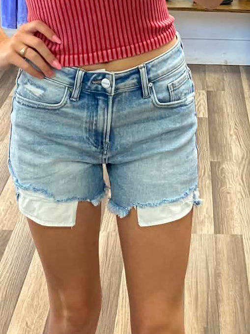 The Brunettes High Rise Pikaboo Lining Blue Jean Shorts