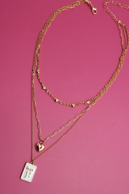 BOW CHARM LAYERED NECKLACE