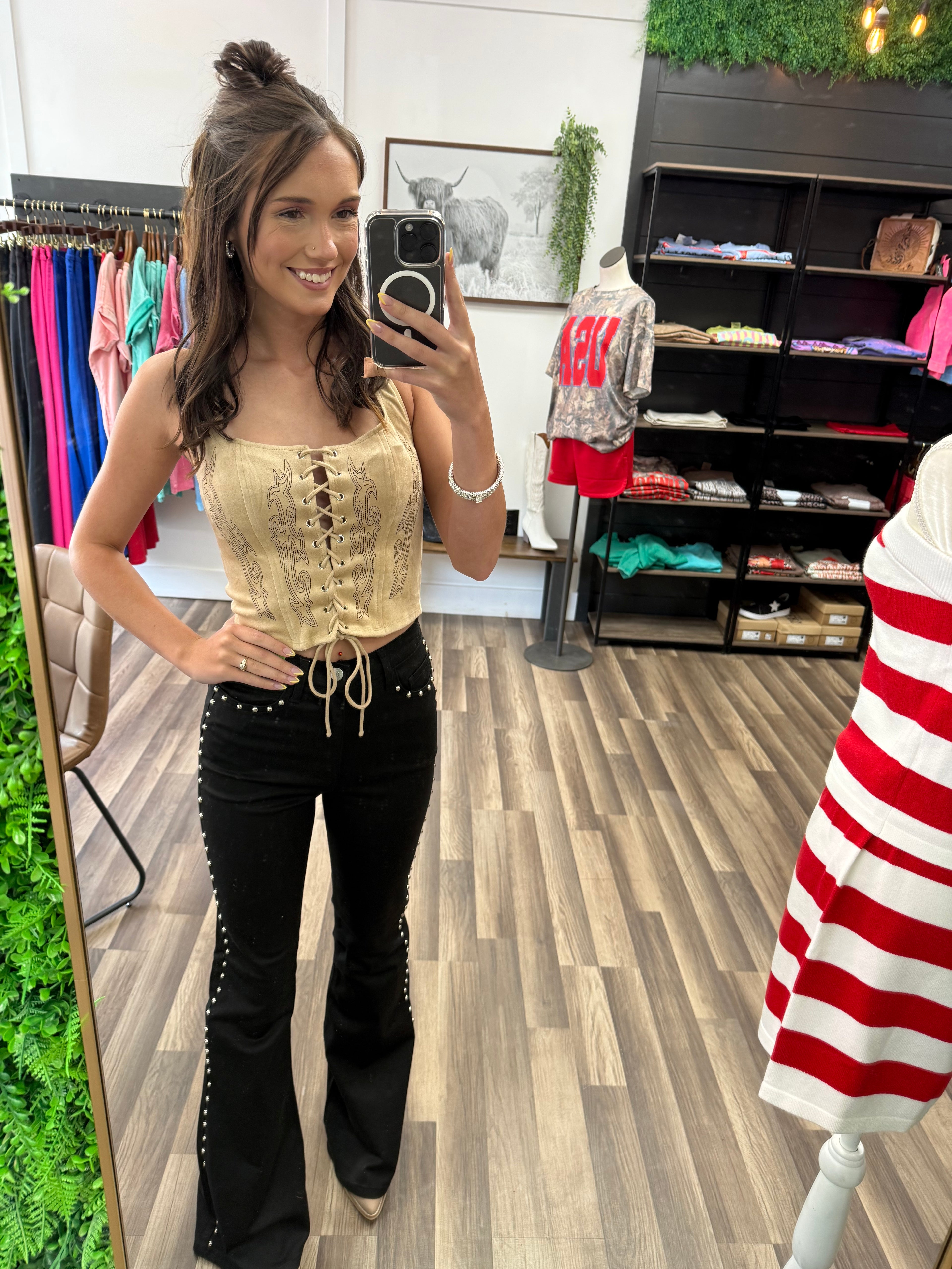 Sweet Lace-Up Embroidered Corset Top