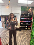 Dainty Deer Mesh Lace Trim Off-the-Shoulder Top