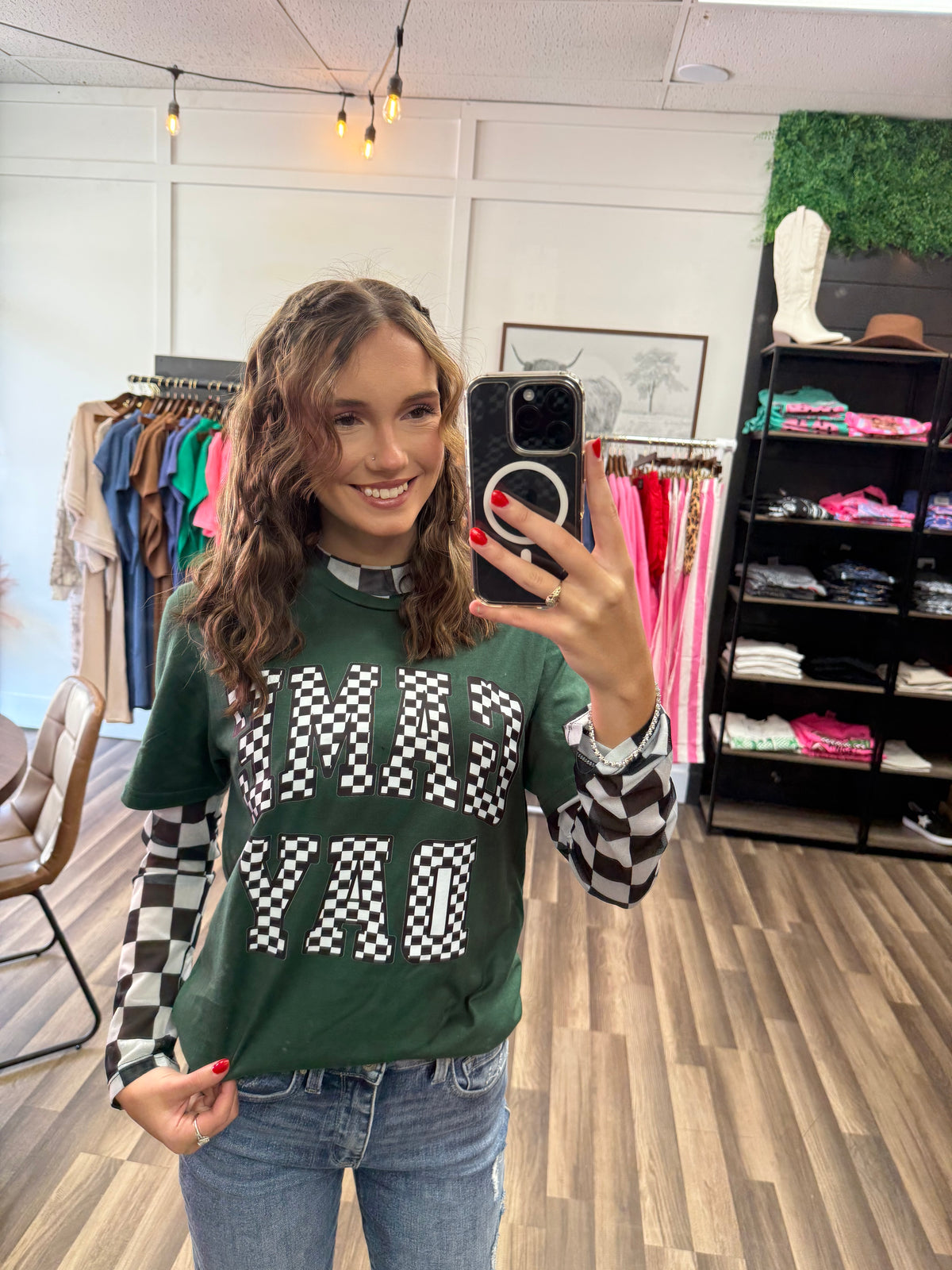Checkered Green Game Day Tshirt