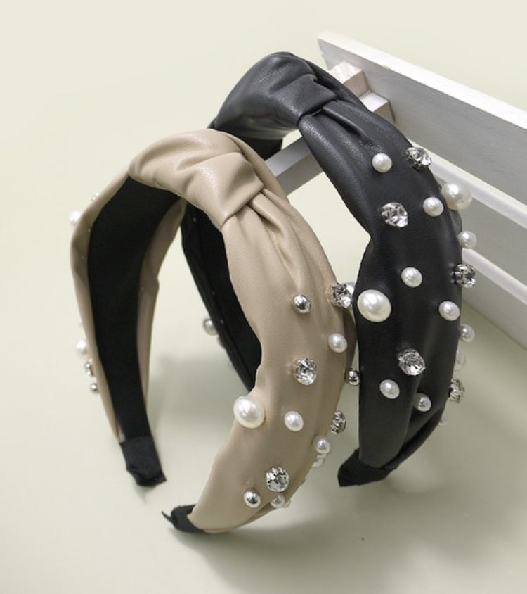 Knotted Faux Pearl Rhinestone Head band