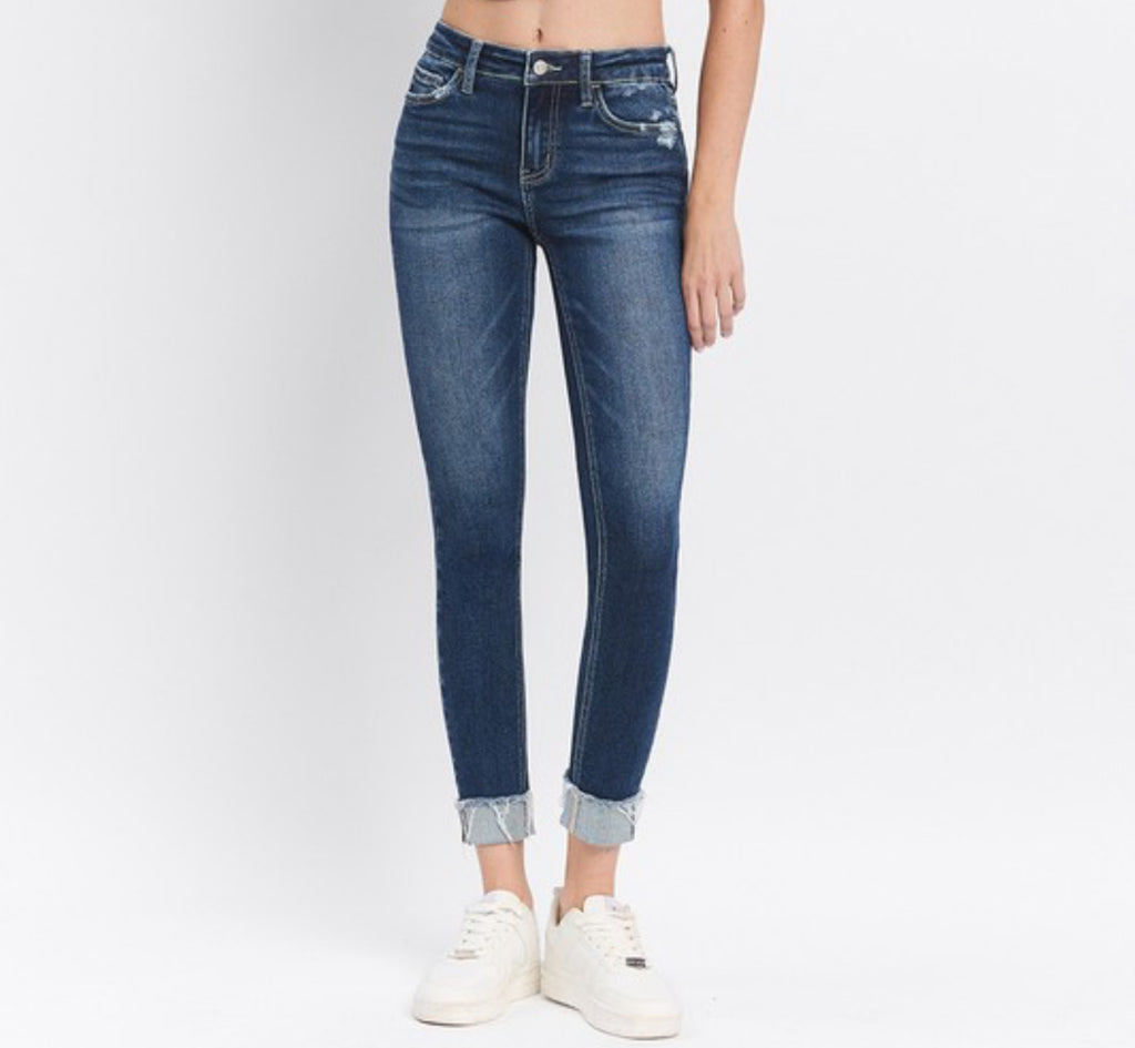 Mid Rise Cuffed Skinny Jeans