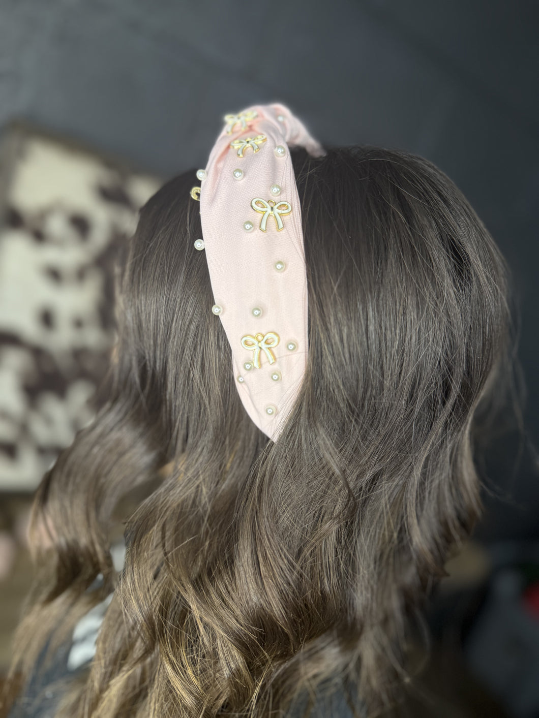 Pink Pearl Bow Headband