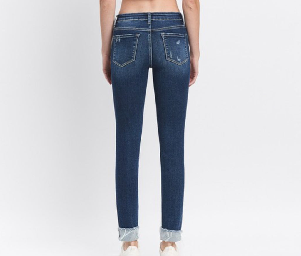 Mid Rise Cuffed Skinny Jeans