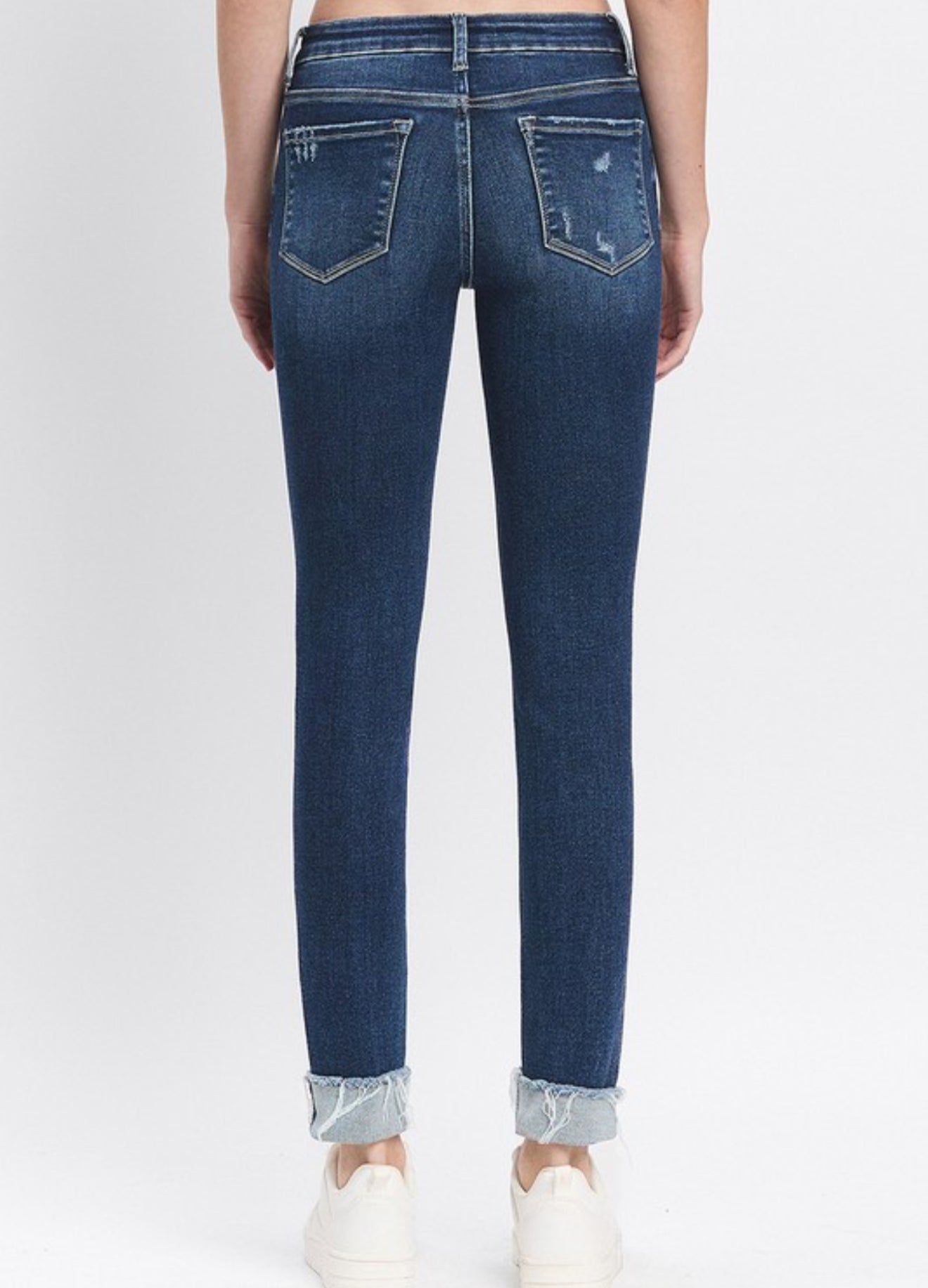 Mid Rise Cuffed Skinny Jeans