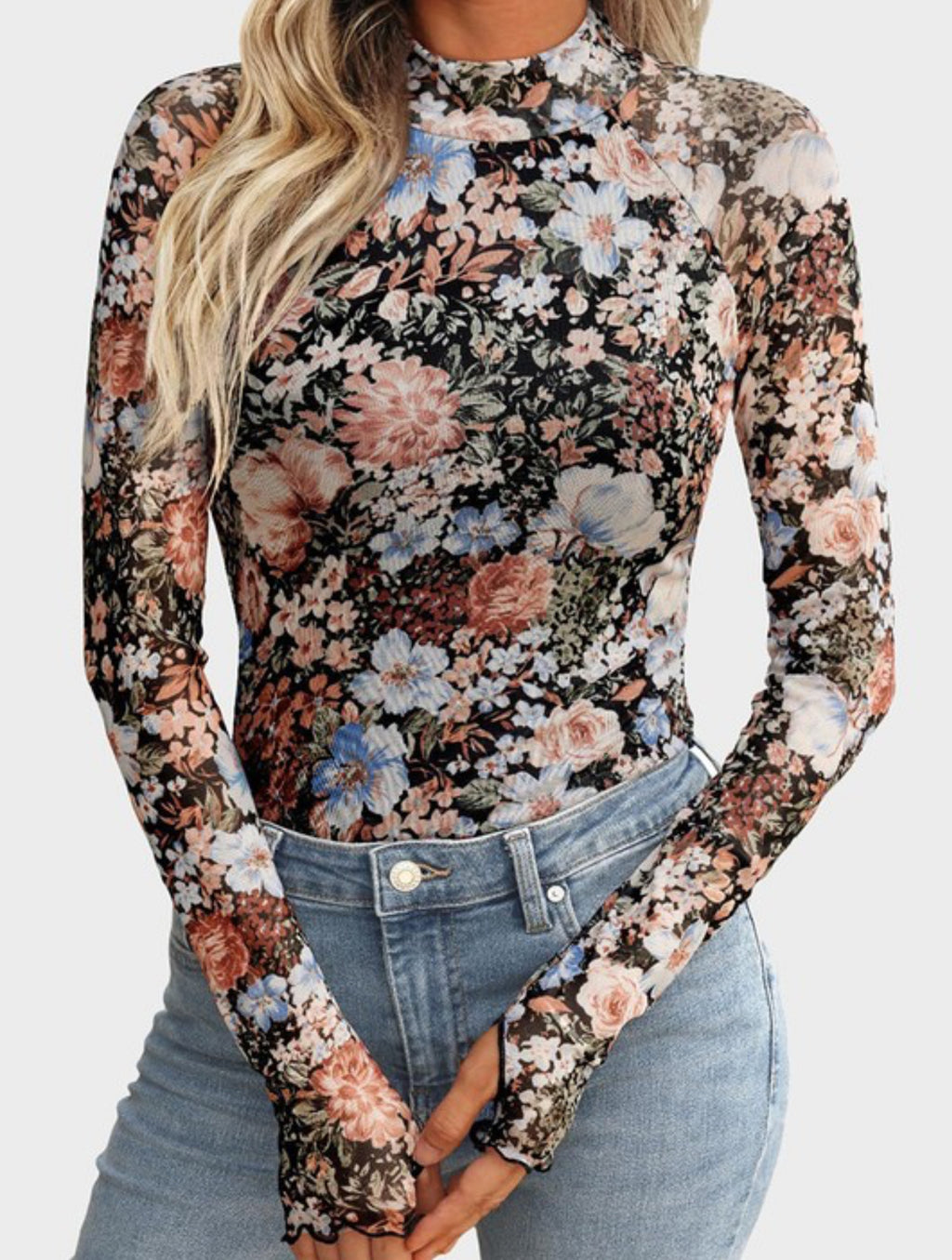 Floral Mesh Long Sleeve