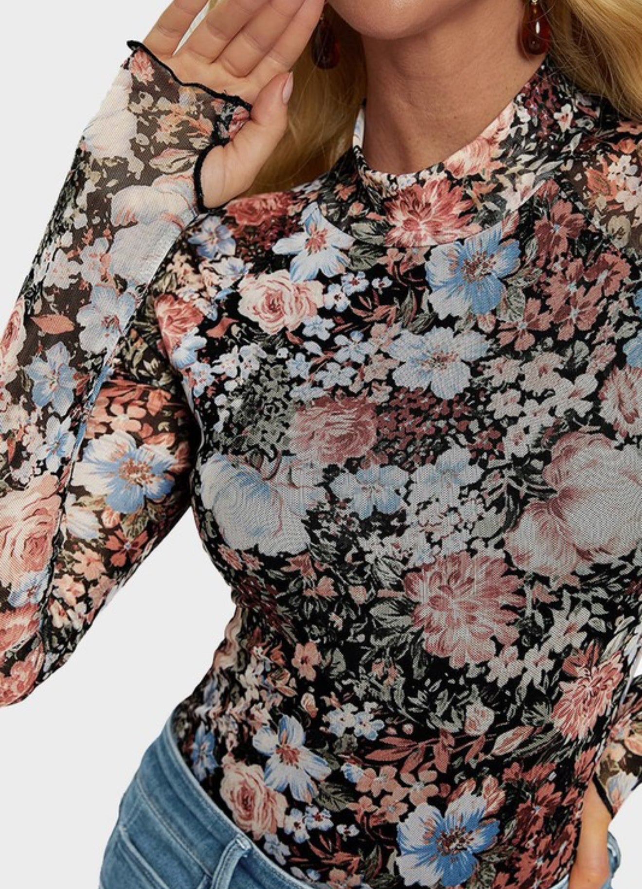 Floral Mesh Long Sleeve