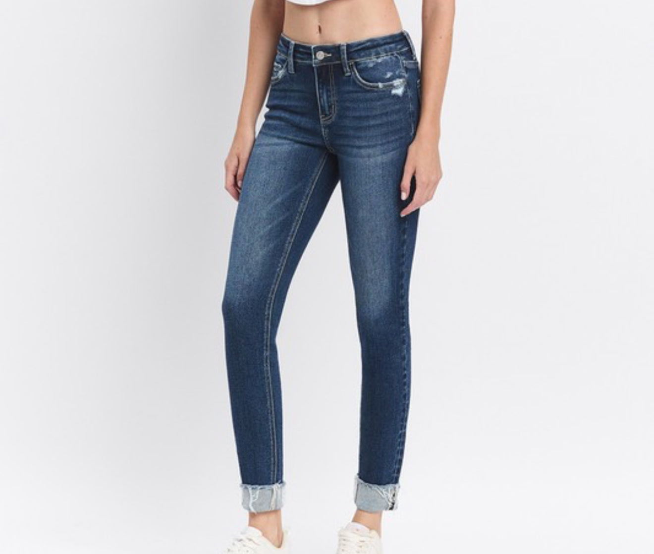 Mid Rise Cuffed Skinny Jeans