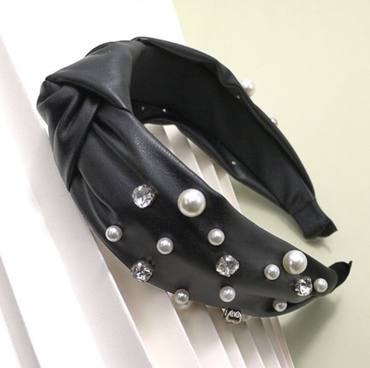 Knotted Faux Pearl Rhinestone Head band