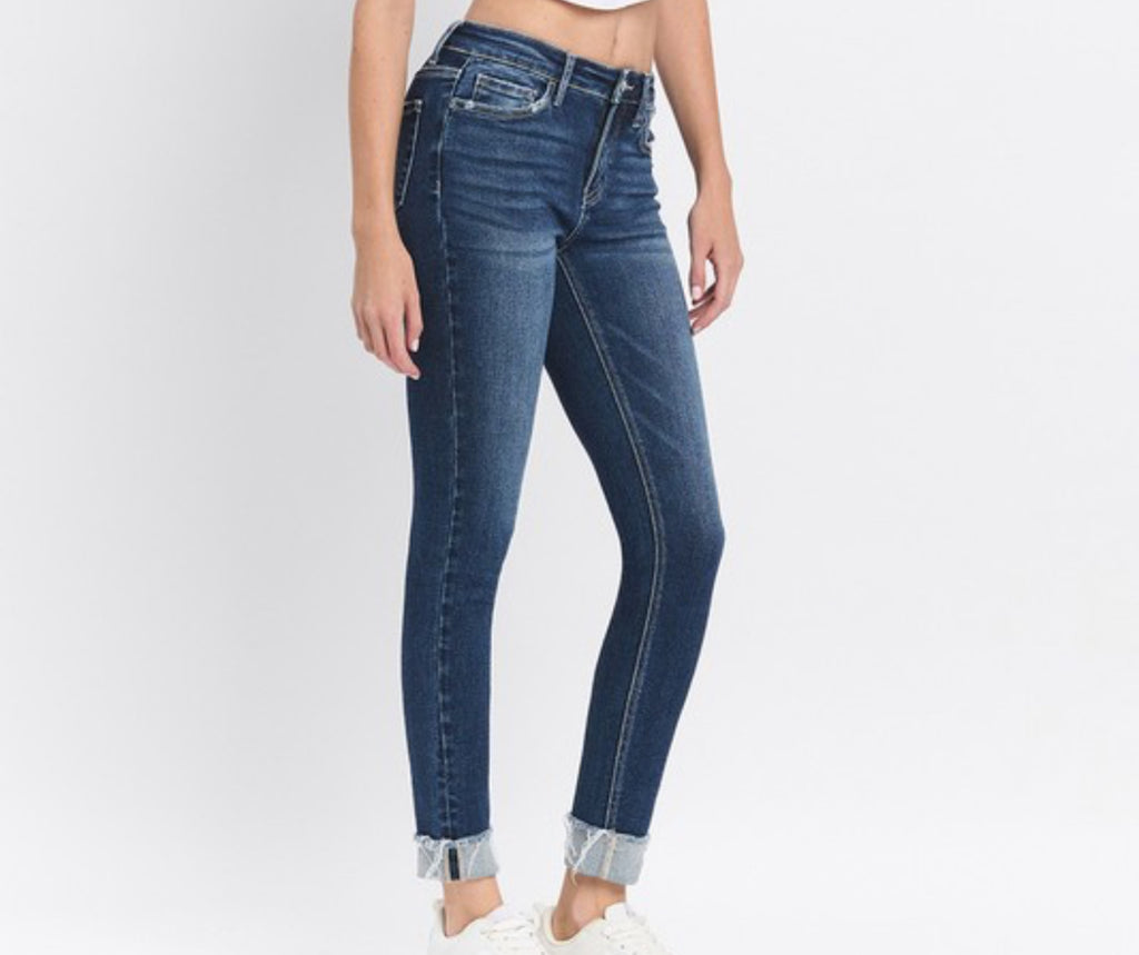 Mid Rise Cuffed Skinny Jeans