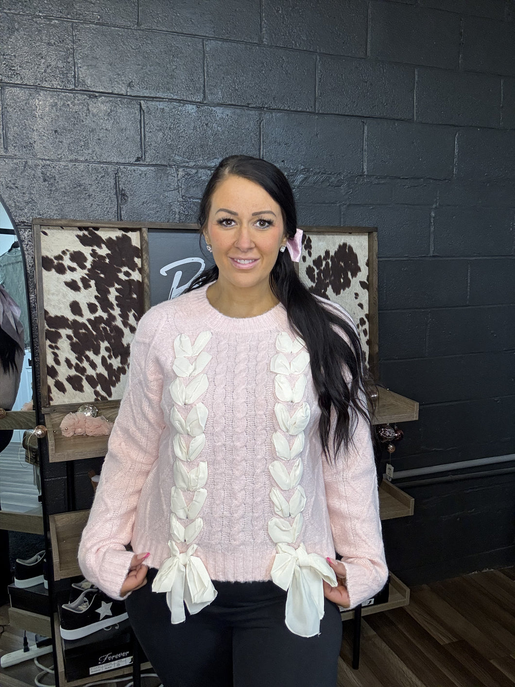 Pretty in Pink Braided Bow Sweater