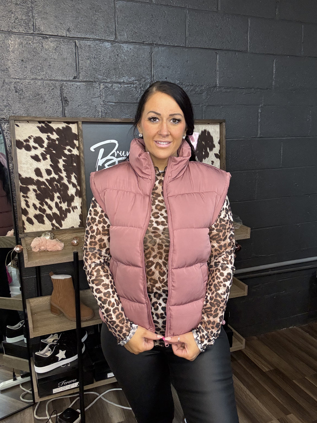 Mauve High Neck Casual Puffer Vest