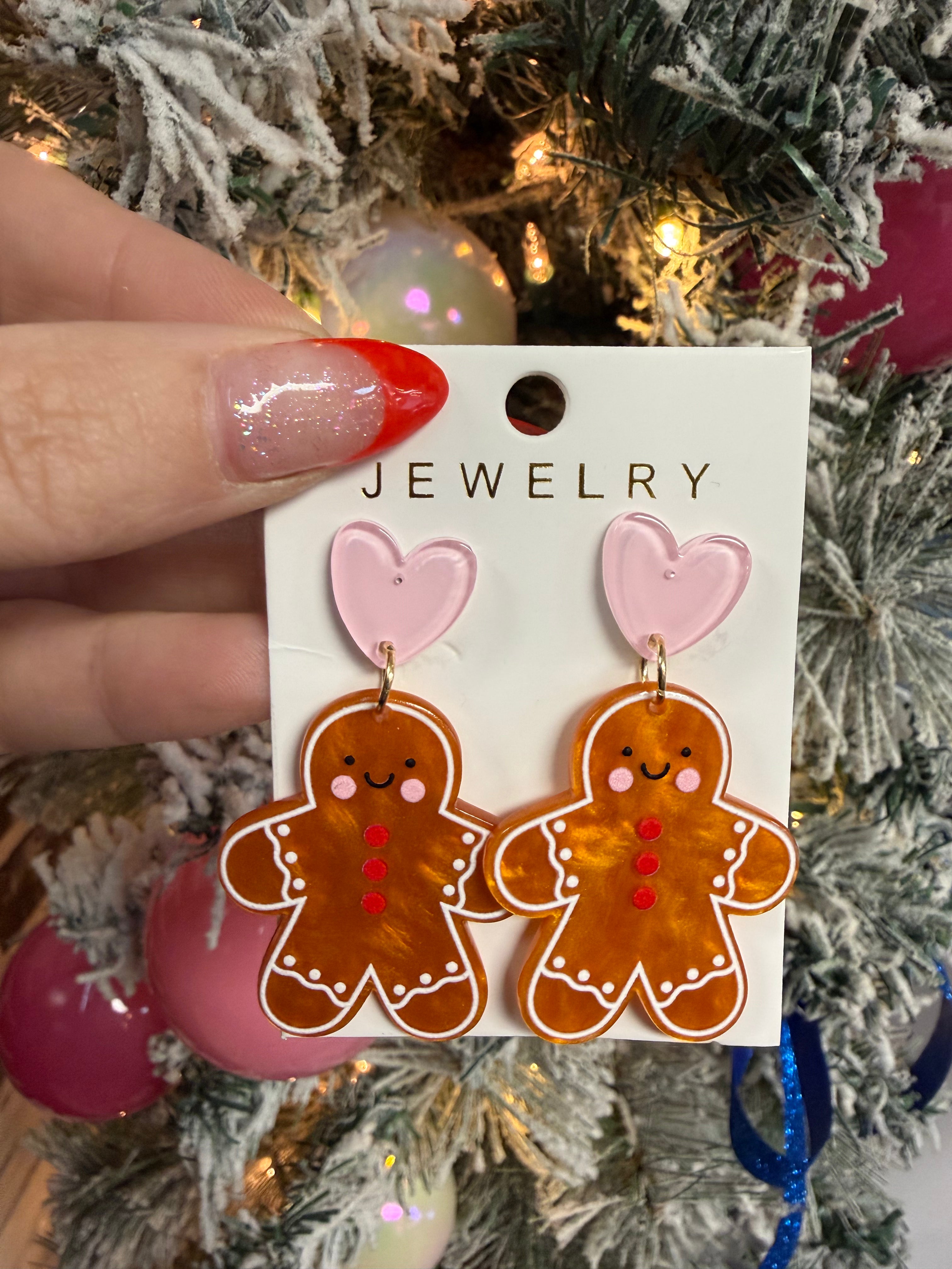 Christmas Heart Gingerbread Dangle Earrings