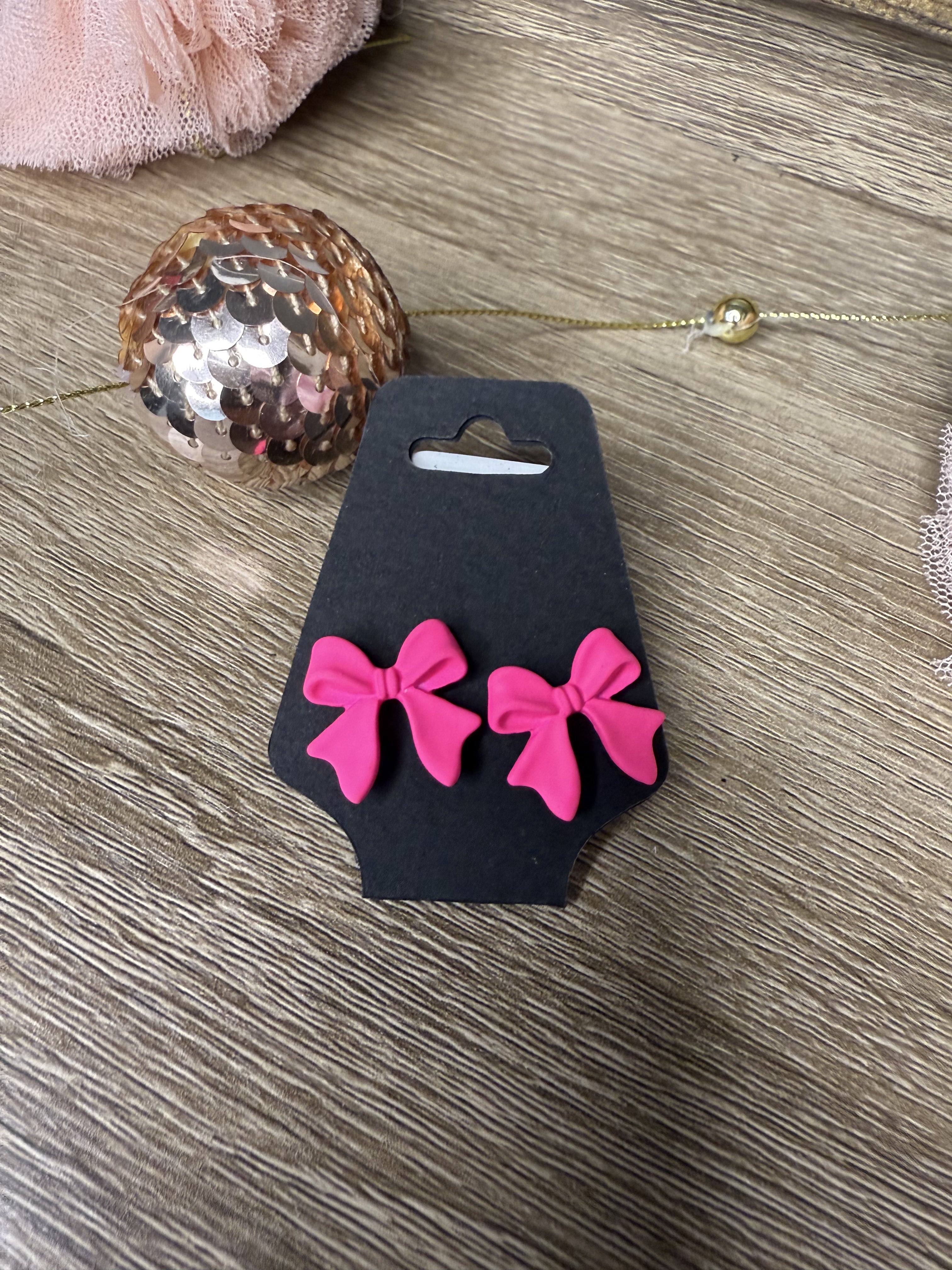 Pink Bow Stud Earrings