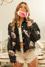 Load image into Gallery viewer, FOOTBALL SEQUIN EMBROIDERY WASHED CORDUROY JACKET
