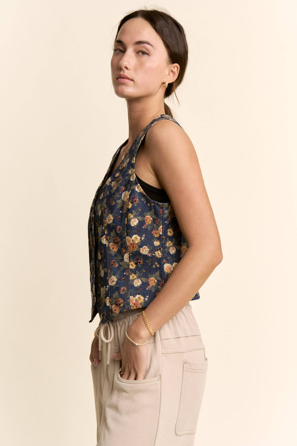 Ditsy Floral Denim Vest