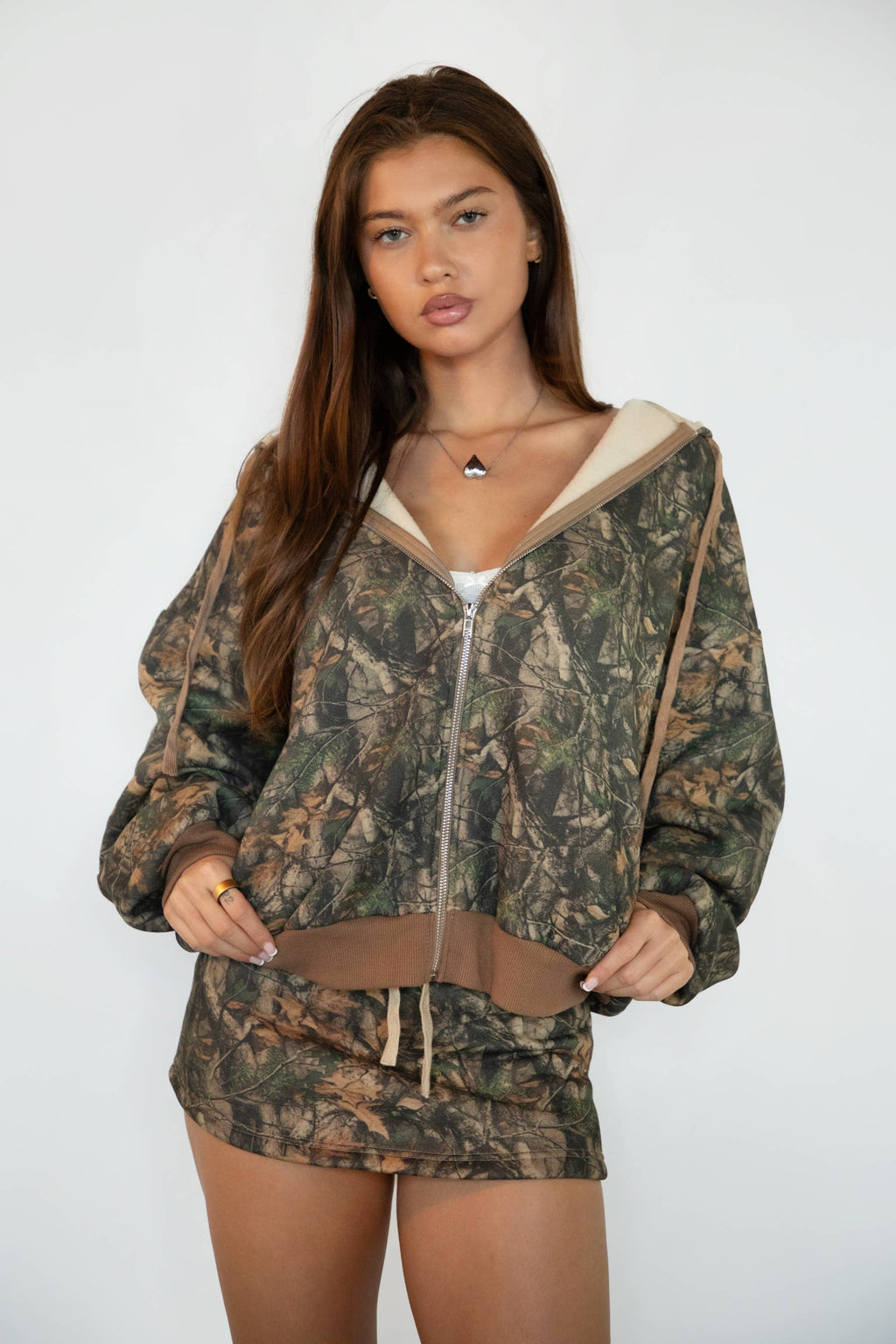 BAYOU Dark Woodland Camo Cloud Fleece Oversized ZipUp Hoodie