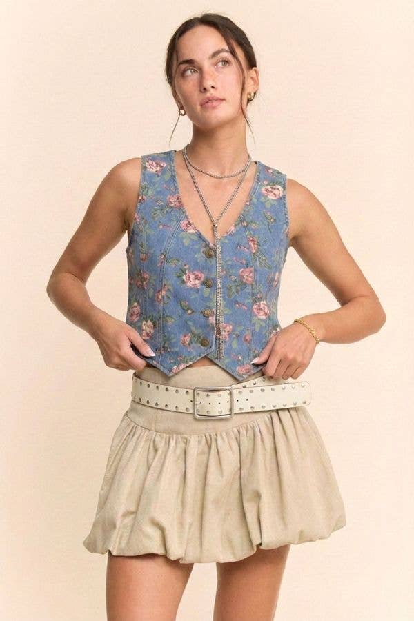 Ditsy Floral Denim Vest