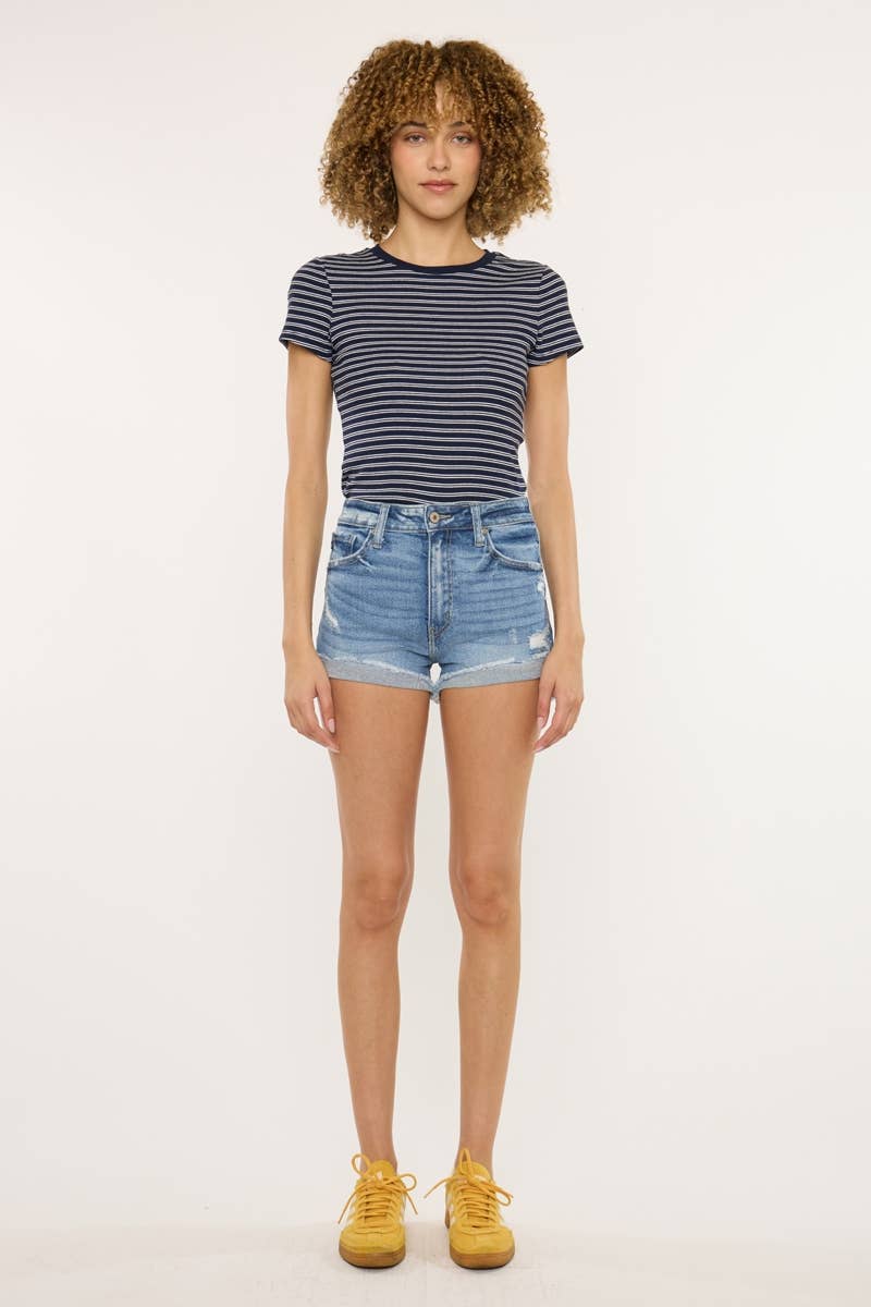 HIGH RISE CUFF SHORTS-KC2555M