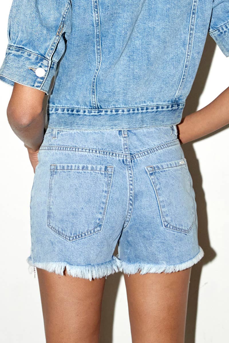 Rhinestone Frayed Hem Denim Shorts