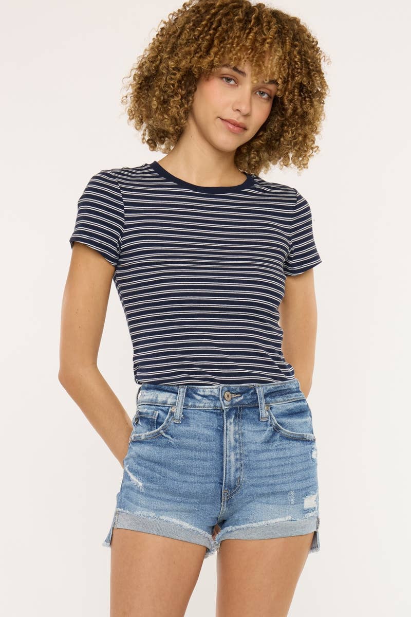 HIGH RISE CUFF SHORTS-KC2555M