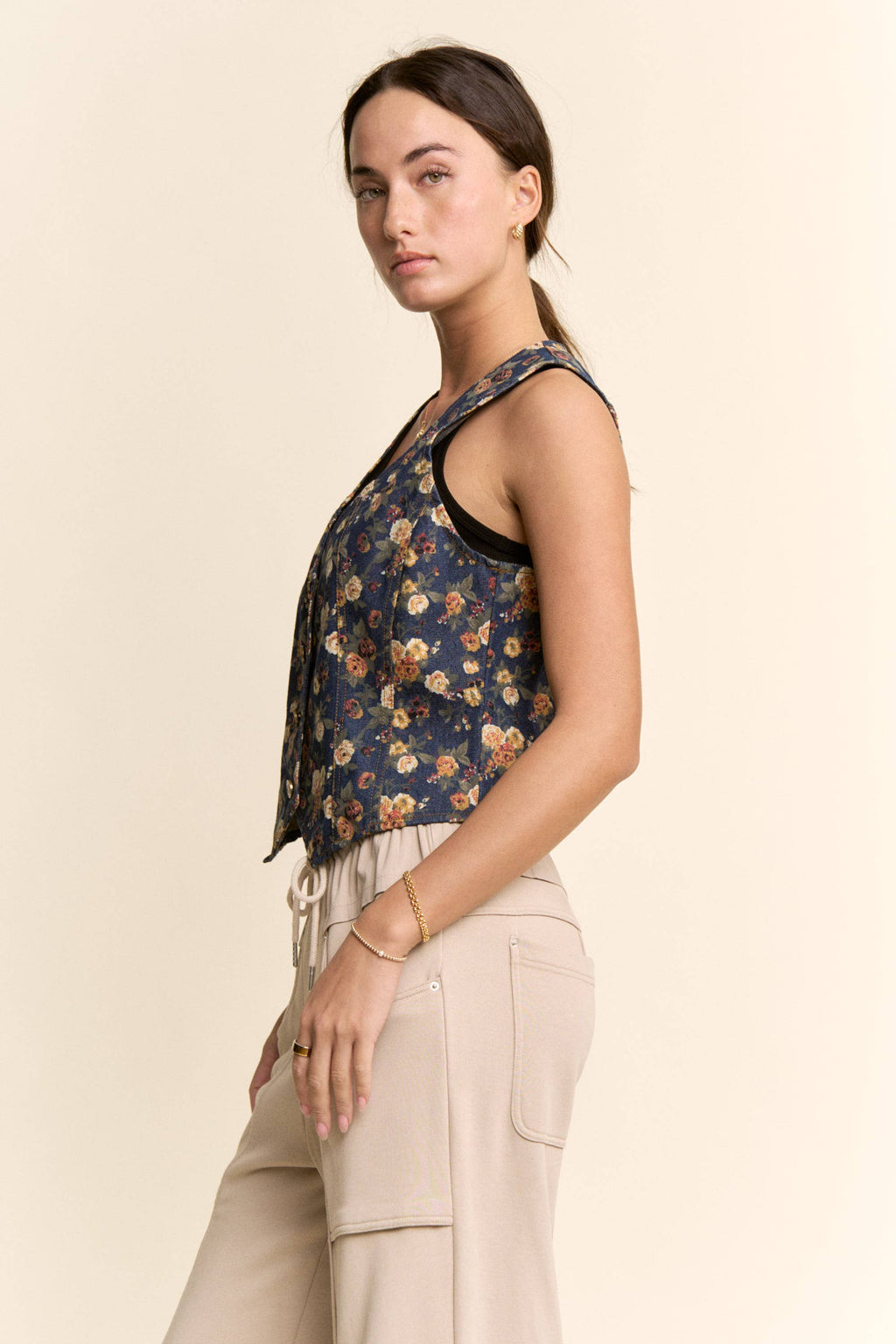 Ditsy Floral Denim Vest