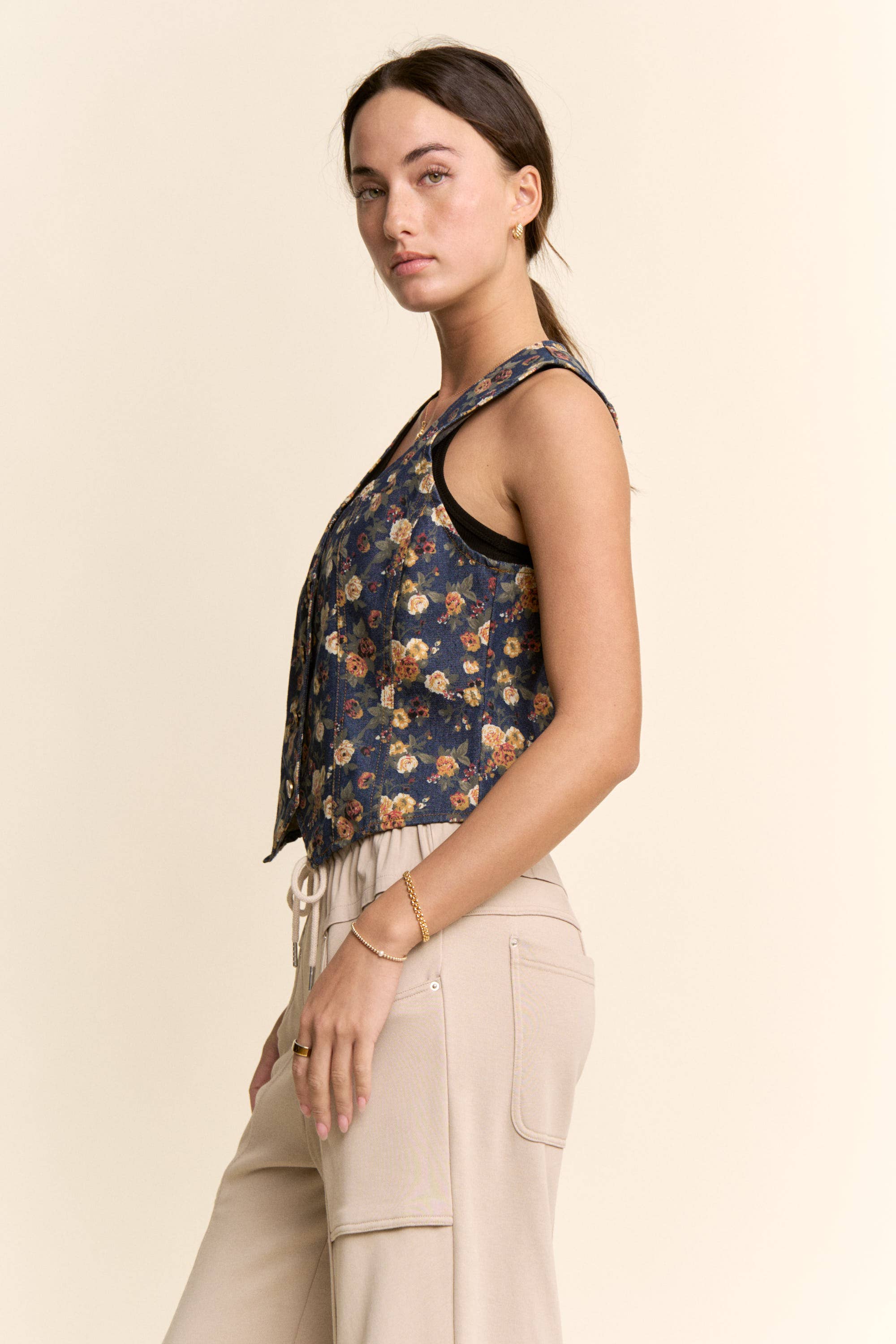 Ditsy Floral Denim Vest