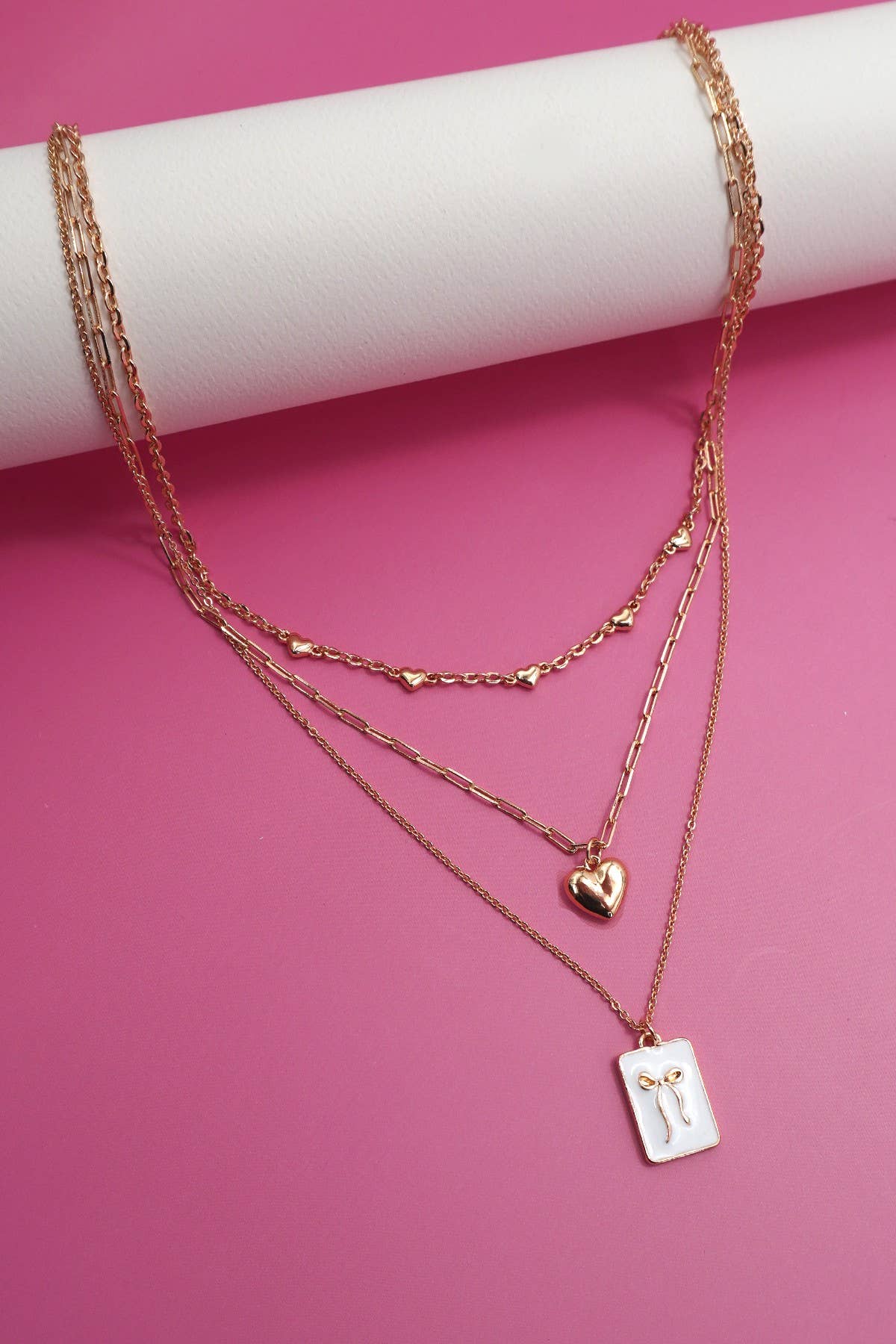 BOW CHARM LAYERED NECKLACE