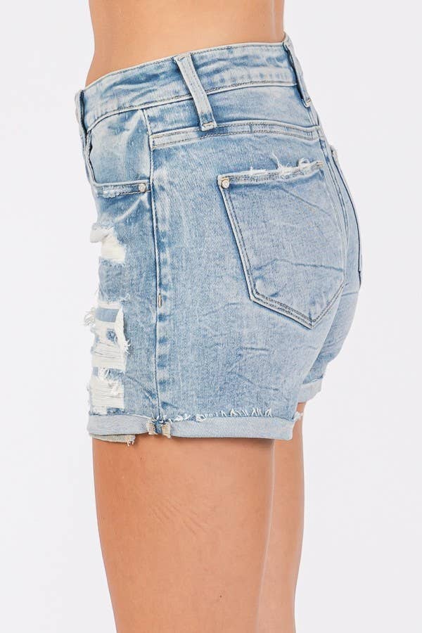 HIGH RISE PATCHED SHORTS W/ CUFFED HEM